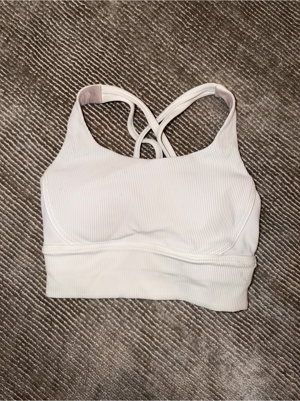 Lululemon Ribbed White Sports Bra with Crisscross Back